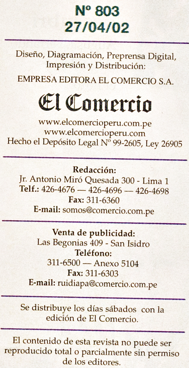 Revista ¨Somos¨ Diario ¨El Comercio¨ (Archivo Aloardi)